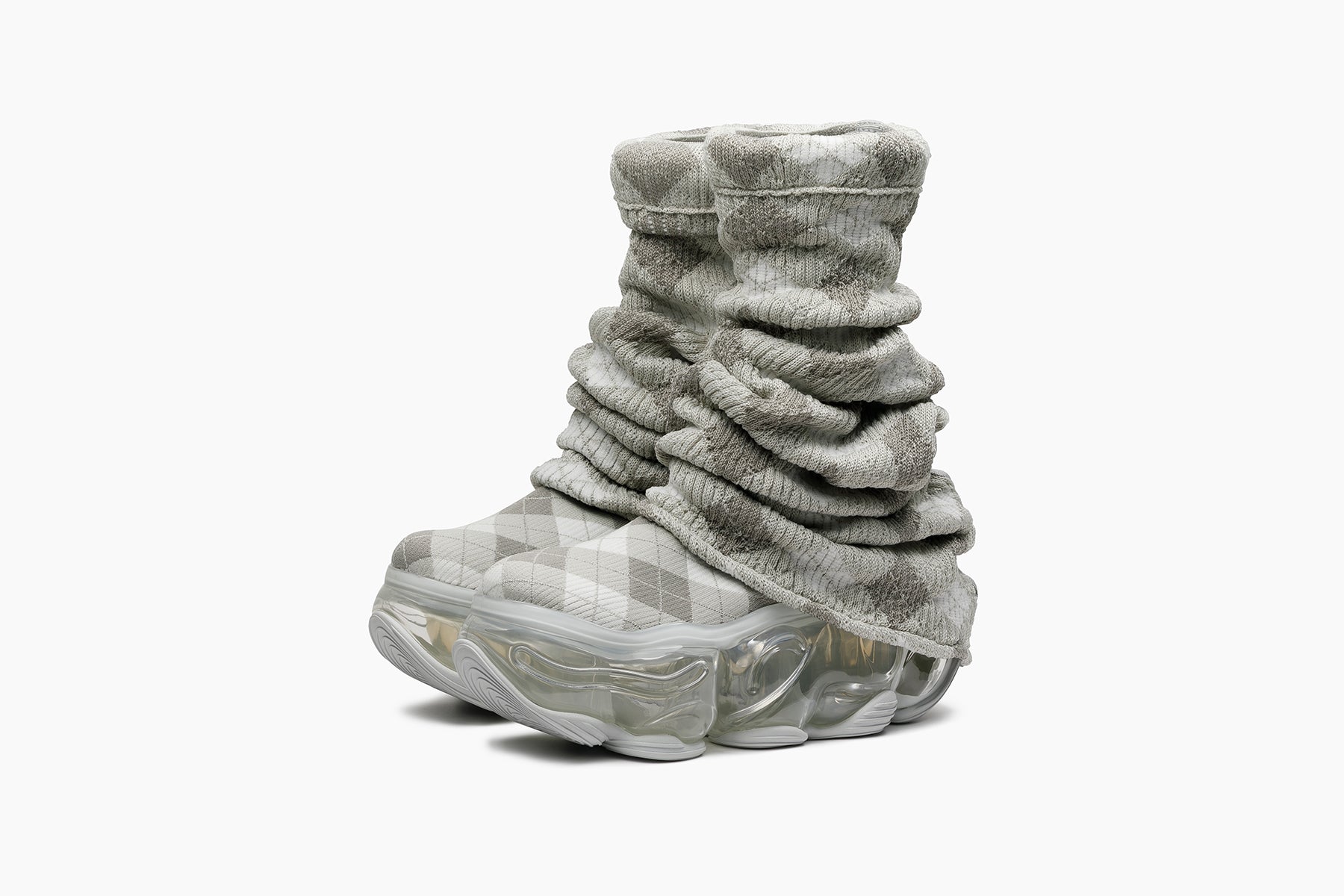 grounds SKYSCRAPER LOOSE SOCKS KNIT GRAY MIX ARGYLE / CLEAR