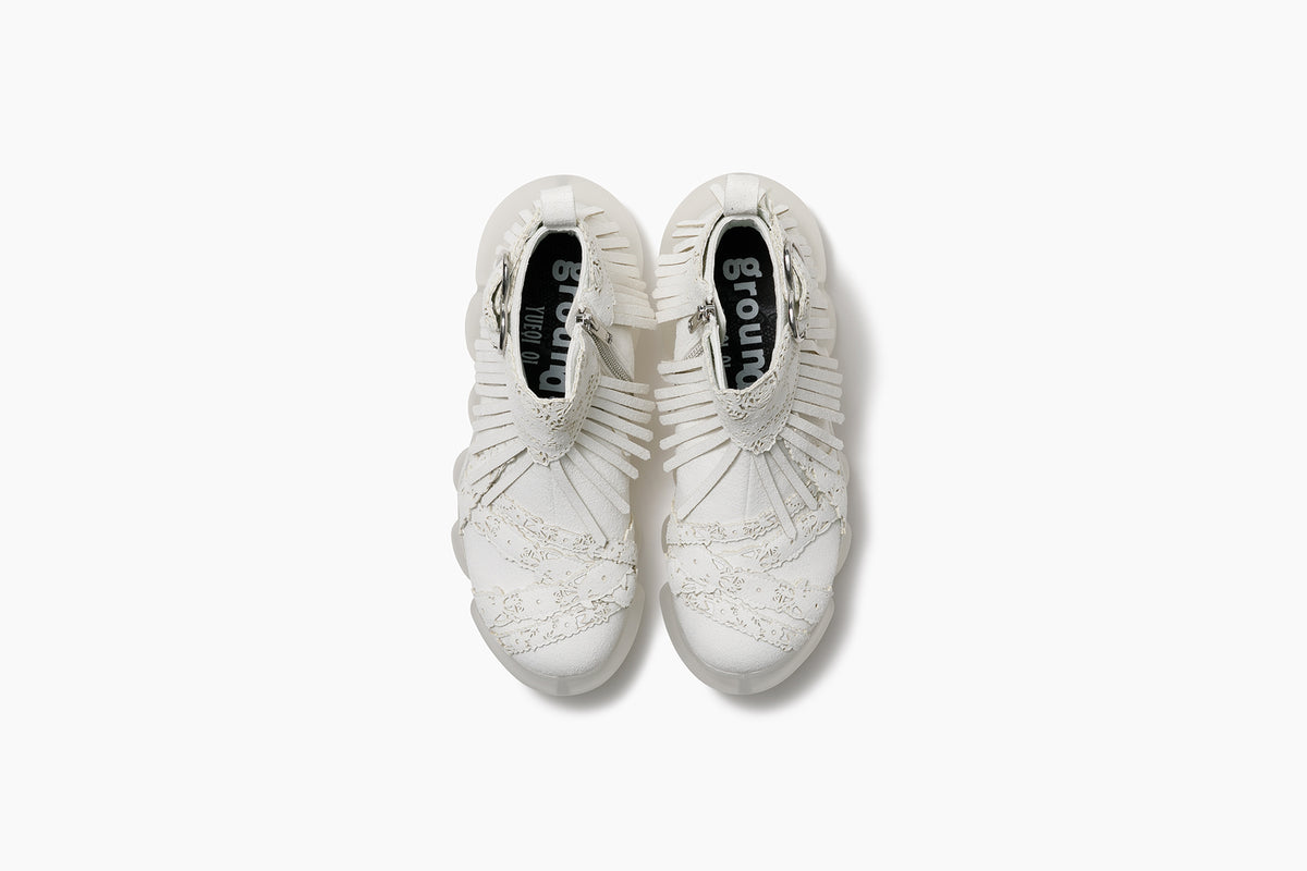 grounds JEWELRY x YUEQI QI 03 | FRINGE ANKLE BOOTS / WHITE